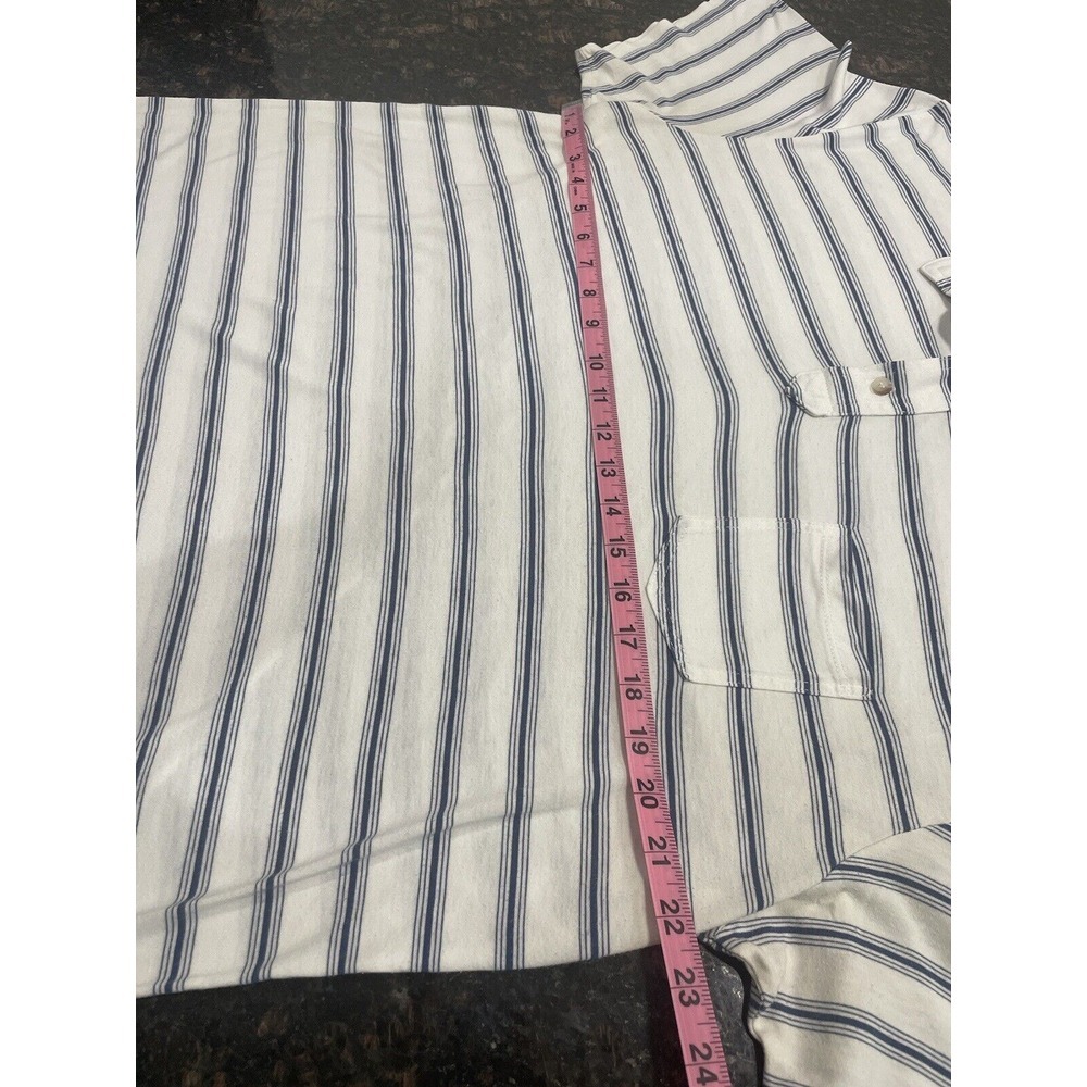 Marine Layer Blue And White Striped Colorblock Short Sleeve Polo Shirt Size XL - Picture 4 of 5